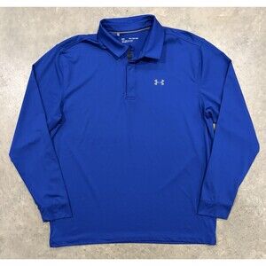 Under Armour Performance Polo Shirt Mens 2XL Blue Loose Fit Golf Long Sleeve